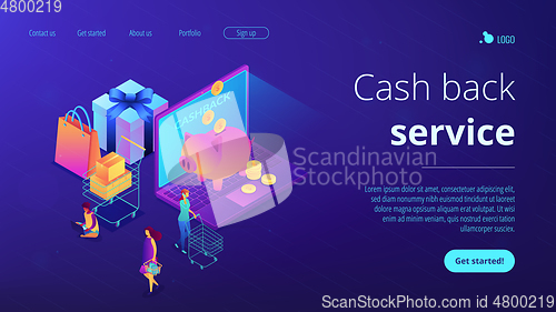 Image of Cash back isometric 3D landing page.