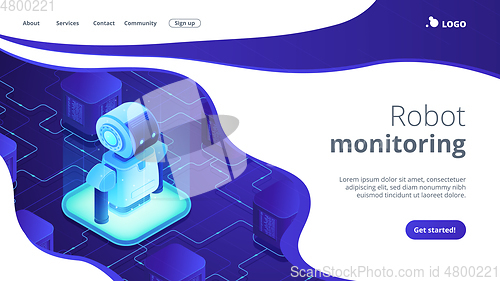 Image of Robotics networking isometric 3D landing page.