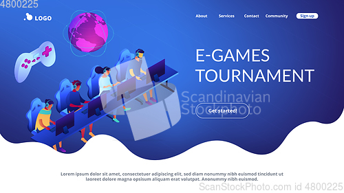 Image of Cybersport team isometric 3D landing page.