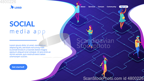 Image of Social network isometric 3D landing page.