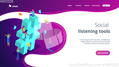 Image of Hashtag tracking isometric 3D landing page.