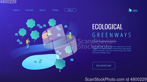 Image of Ecological greenway isometric 3D landing page.