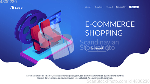 Image of Buying tickets online isometric 3D landing page.