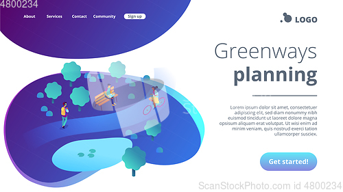 Image of Ecological greenway isometric 3D landing page.