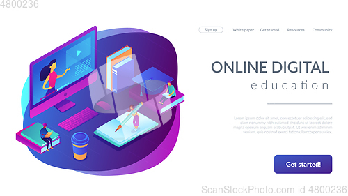 Image of E-learning isometric 3D landing page.