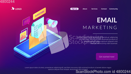 Image of Email marketing isometric 3D landing page.