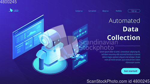 Image of Automated data analysis isometric 3D landing page.