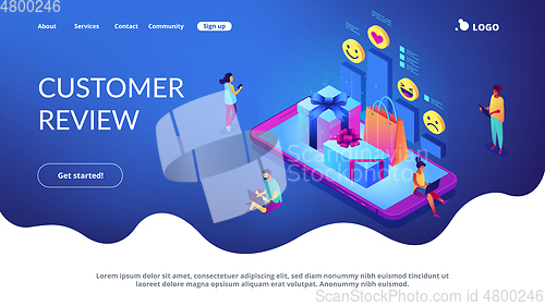 Image of Online gift review isometric 3D landing page.