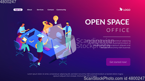 Image of Productive team communication isometric 3D landing page.