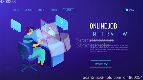Image of Online job interview isometric 3D landing page.