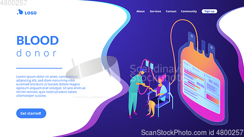 Image of Blood donation isometric 3D landing page.