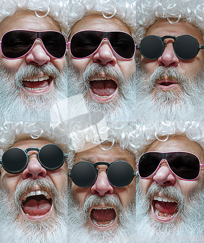 Image of Emotional Santa Claus in eyewear greeting with New Year and Christmas