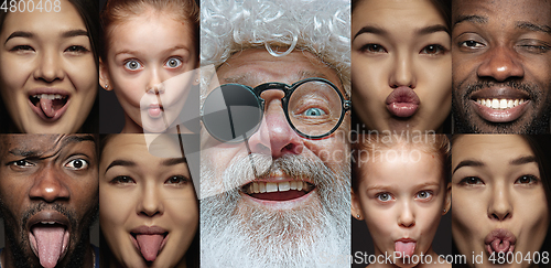 Image of Emotional Santa Claus and his entourage greeting with New Year and Christmas