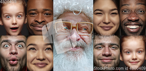 Image of Emotional Santa Claus and his entourage greeting with New Year and Christmas