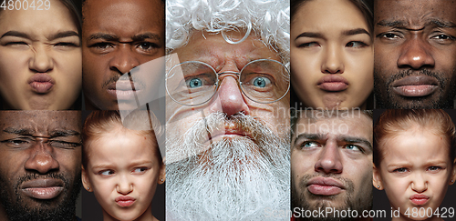 Image of Emotional Santa Claus and his entourage greeting with New Year and Christmas