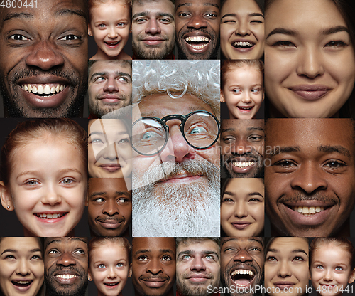 Image of Emotional Santa Claus and his entourage greeting with New Year and Christmas