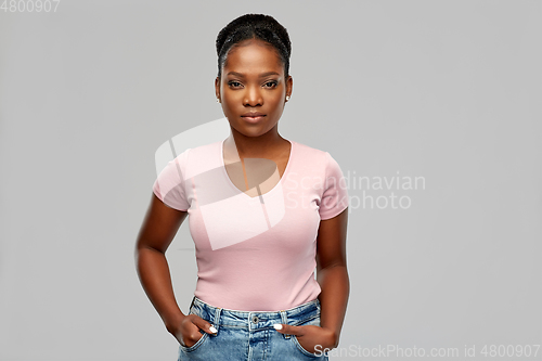 Image of african american woman over grey background