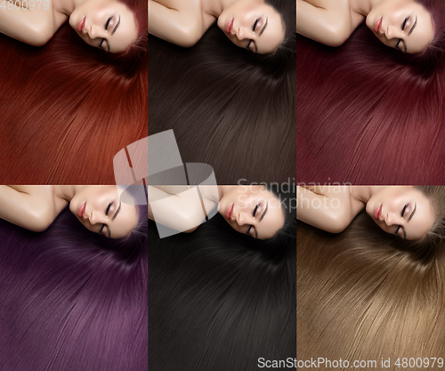 Image of beautiful girl with different hair dye colors