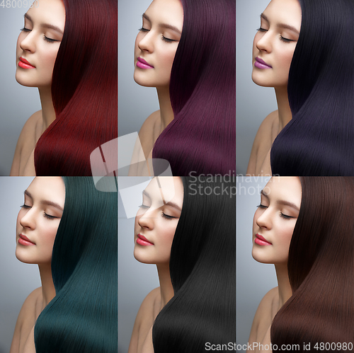 Image of beautiful girl with different hair dye colors