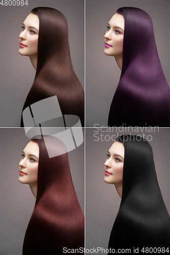 Image of beautiful girl with different hair dye colors