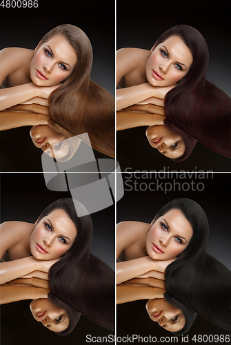 Image of beautiful girl with different hair dye colors