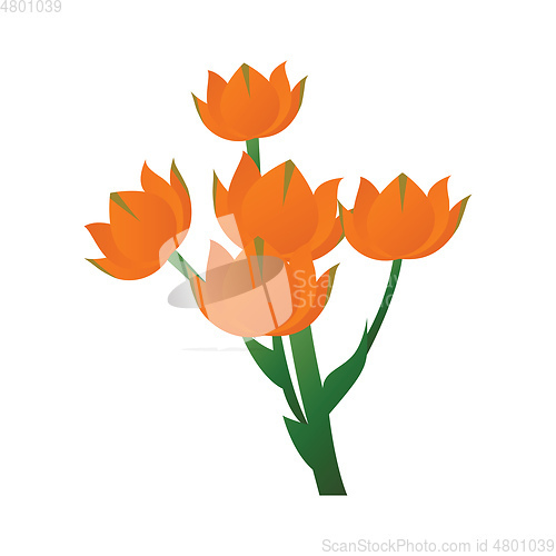Image of Vector illustration of star of bethlehem orange flower with gree