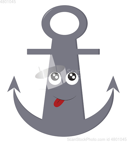 Image of A grey-colored anchor with a smiley face looks cute vector or co