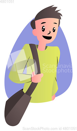 Image of Cute cartoon boy in green sweater vector illustartion on white b