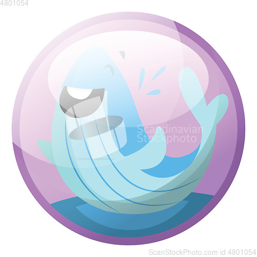 Image of Cartoon character of a happy blue whale in the water vector illu