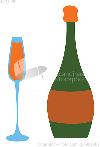 Image of Full champagne glass and green champagne bottle vector illustrat