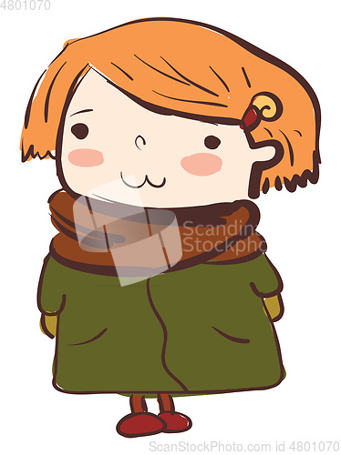 Image of Little girl in warm winter clothes vector or color illustration