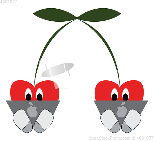 Image of Two cherries working on laptops vector illustration on white bac