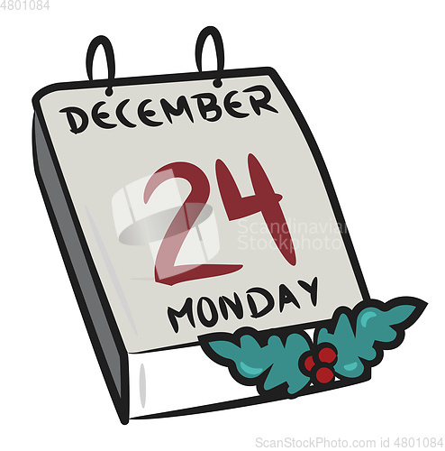 Image of Calendar with date of Christmas eve vector or color illustration