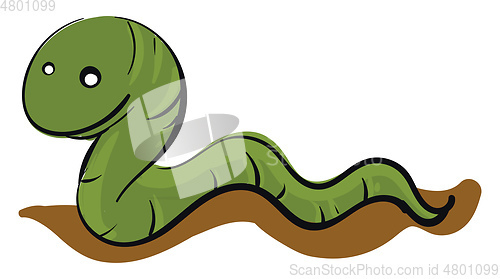 Image of Green worm crawling on the ground  illustration basic RGB vector