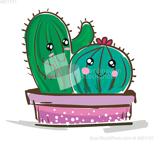 Image of Cactus plants emoji smiling from a round earthen pot vector colo