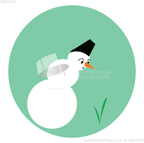 Image of Snowman looking at green grass vector or color illustration