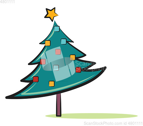 Image of Christmas tree with star on the top vector or color illustration