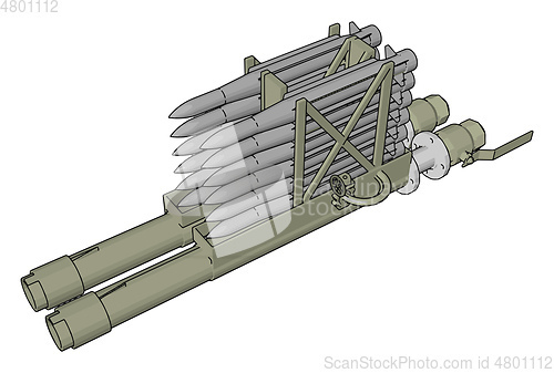 Image of 3D vector illustration on white background of a military missile