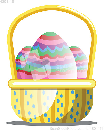 Image of Basket full of colorful Easter eggs with pattern vector on white