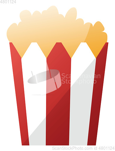 Image of Simple vector illustration of a red and white popcorn bag on whi