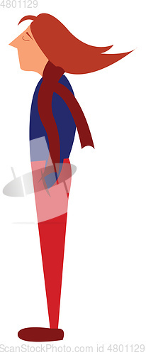 Image of A person with long red hair is wearing a smart red pant vector c