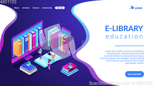 Image of E-library isometric 3D landing page.