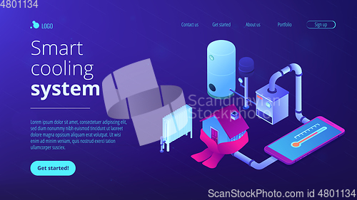 Image of Heating system concept isometric 3D landing page.