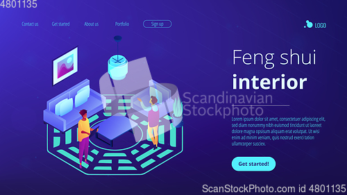 Image of Feng shui interior isometric 3D landing page.