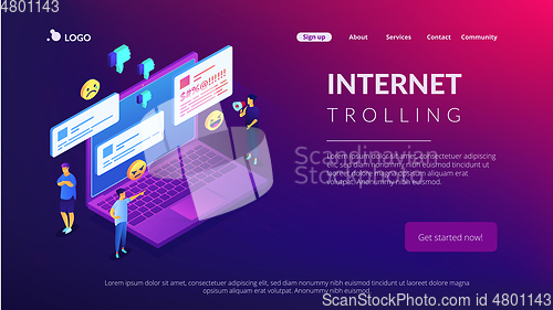 Image of Internet trolling isometric 3D landing page.