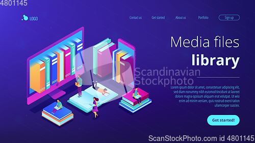 Image of E-library isometric 3D landing page.