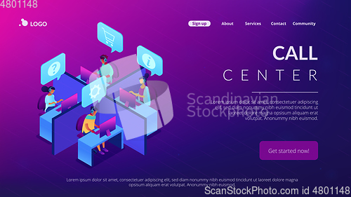 Image of Call center isometric 3D landing page.