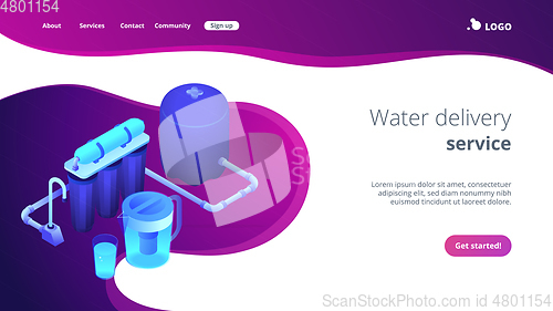 Image of Water filtering system concept isometric 3D landing page.