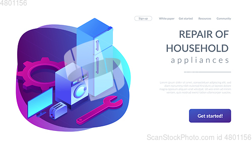 Image of Repair of household appliances concept isometric 3D landing page.