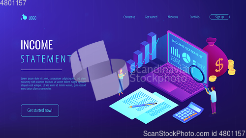 Image of Income statement isometric 3D landing page.